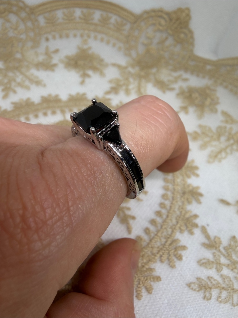 Genuine Obsidian 925 Sterling Silver Estate Ring Black Stone Gothic Heirloom